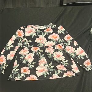 Floral Long Sleeve Top (dress) - Pink and Black
